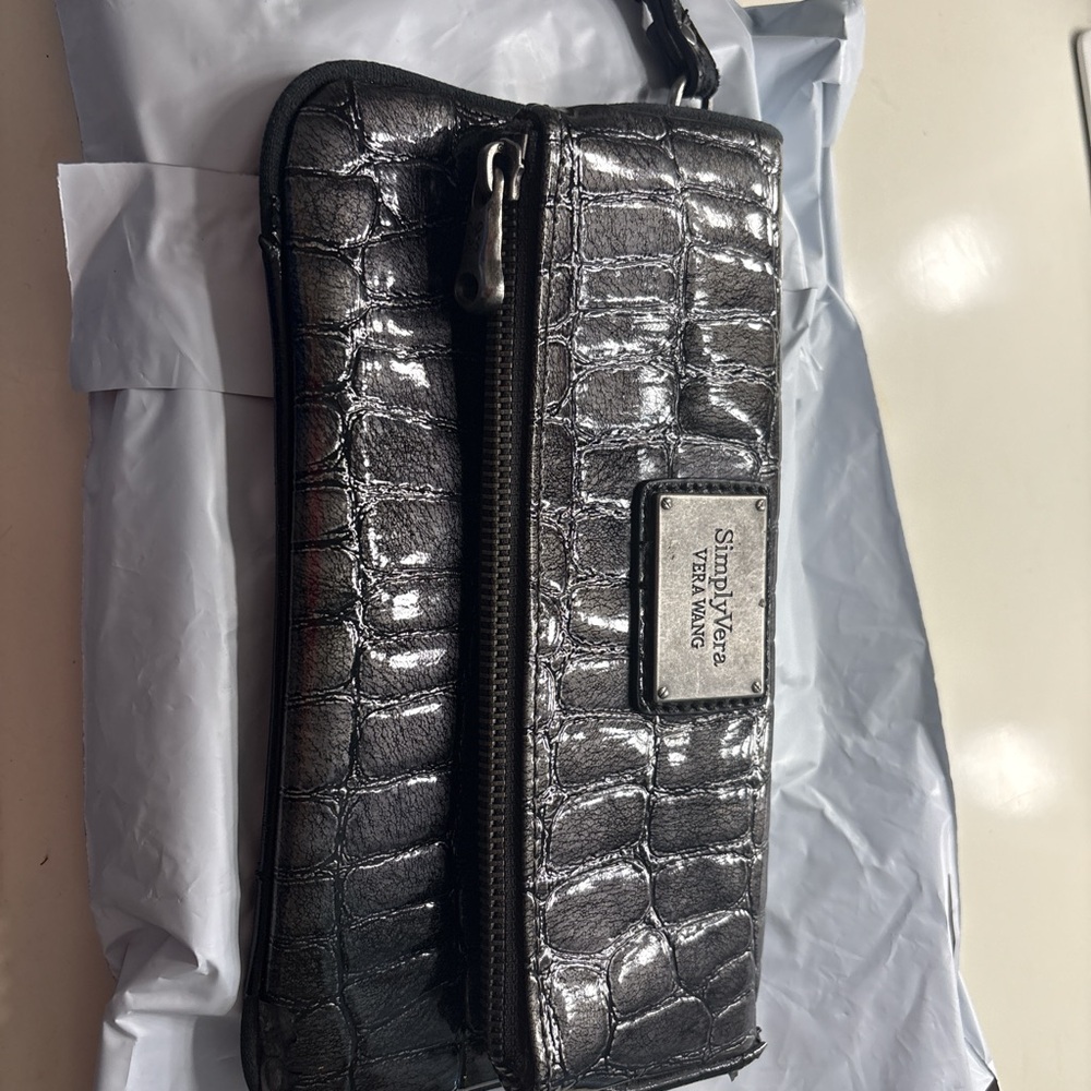 Simply Vera Vera Wang Silver Croc-Embossed Wristlet